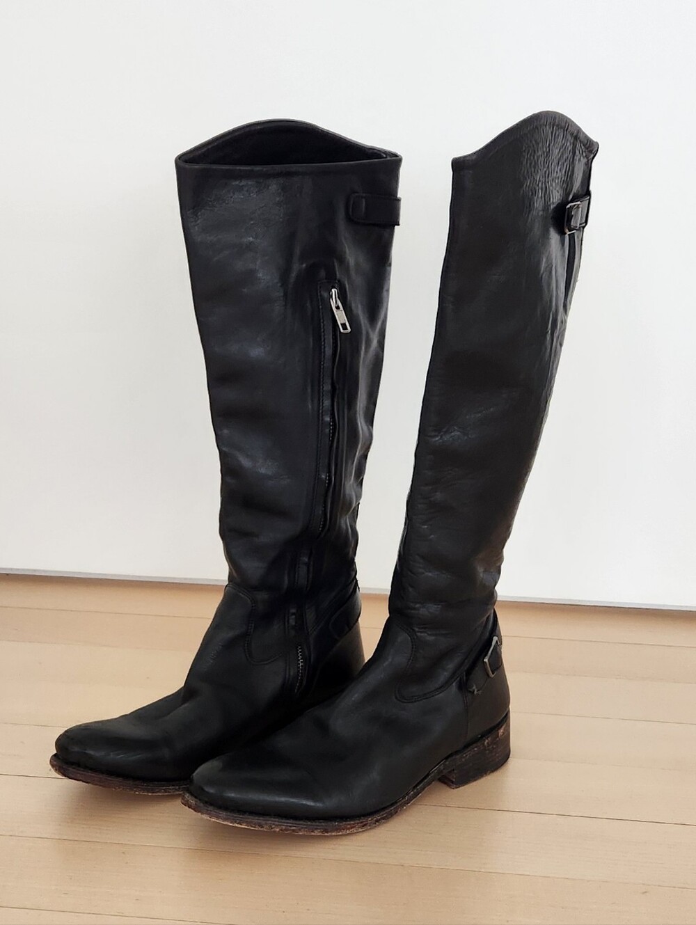n.d.c. Black Leather Knee-High Moto Boots